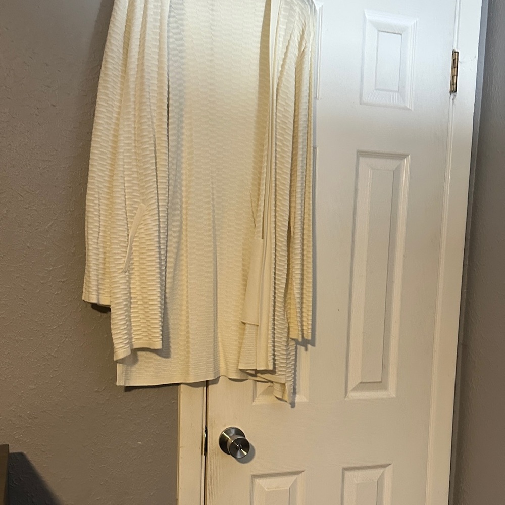 Eileen Fisher Cream Open-Front Ribbed Cardigan
